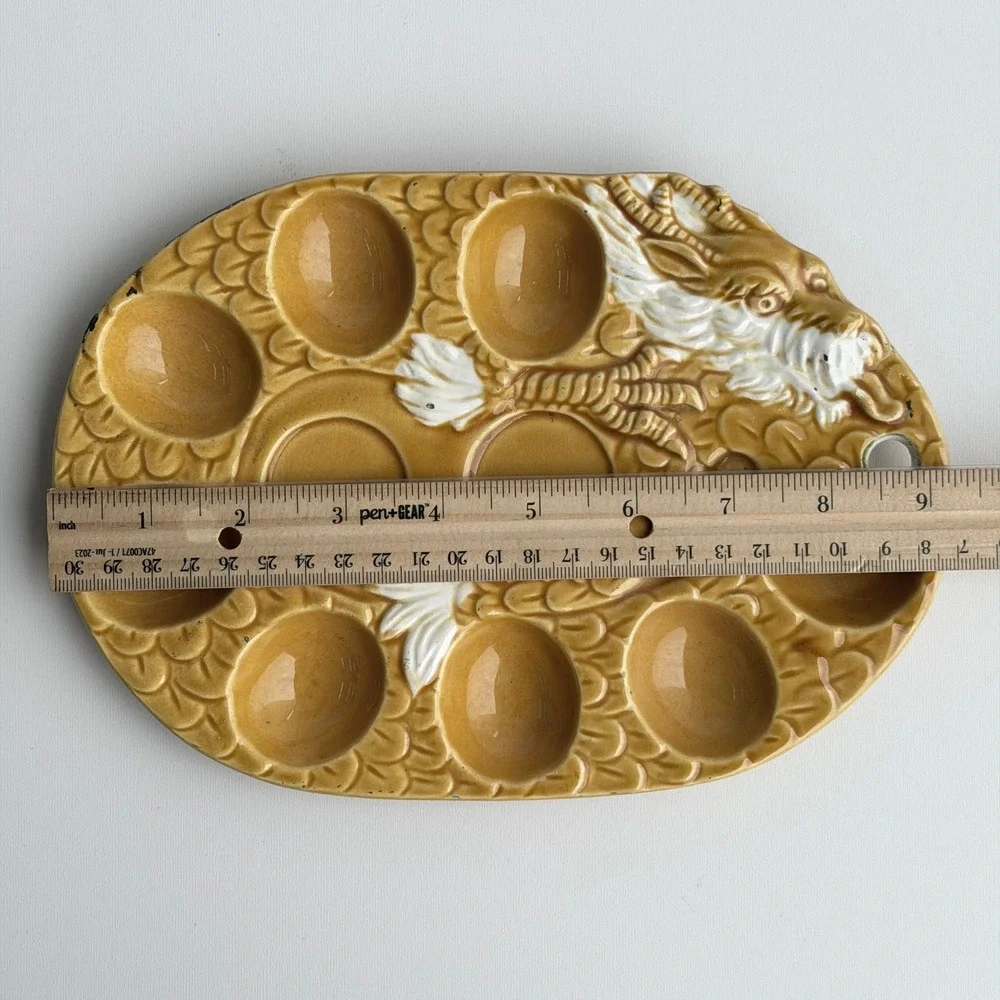 VTG Mid Century Deviled Egg Serving Platter Dragon Asian Ceramic‎ Tray 50s Japan